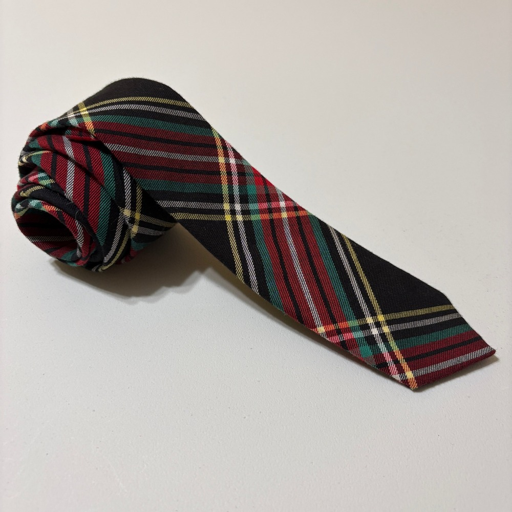 Crewcuts Boys Tartan Plaid Necktie Size 2-7 Black Red Preppy Holiday School Tie - Picture 8 of 9